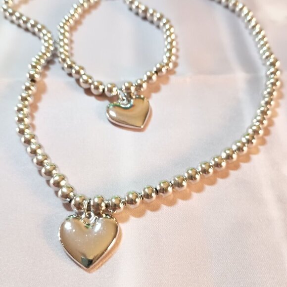 ✨ Stainless Steel Beaded Necklace & Bracelet Set 2-Piece Minimalist Jewelry NEW - Picture 2 of 7